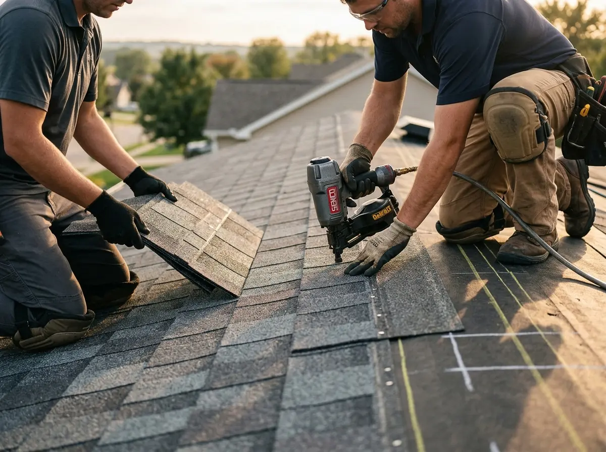 Professional roofer working on a residential roof in Sudden Valley